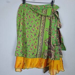 Darn Good Yarn Womens Silk Sari Wrap Midi Skirt Sz Small Paisley Boho Gypsy NWT